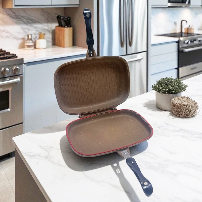 Poêle Double Grille en Granite 35 cm Marron Poêle Double Grille en Granite 35 cm Marron