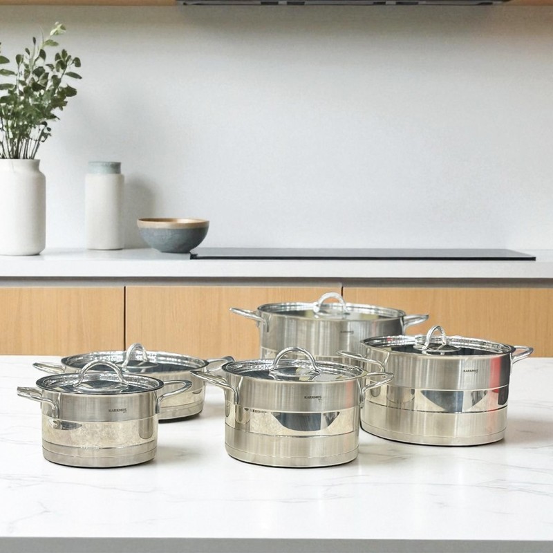 Batterie de Cuisine Inox 10 Pièces Inox 18/10 - Karkmos