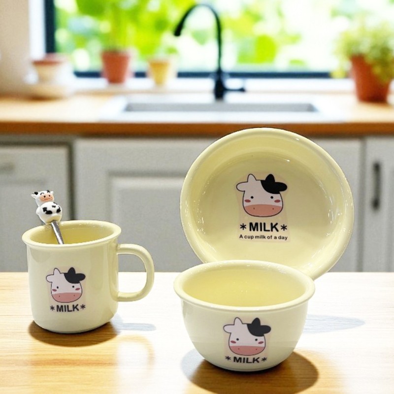 Set Repas Enfant Vache en Céramique  4 Pièces