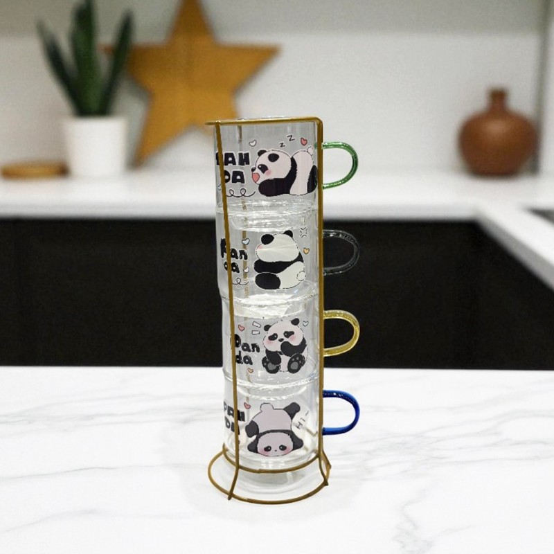 Set de 4 Tasses en Verre Motif Panda