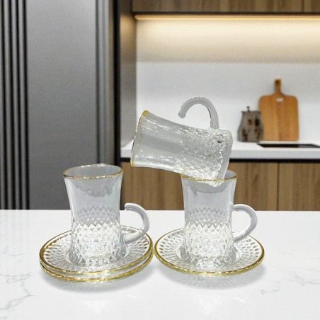Paşabahçe Linka - Service à Thé 12 Pièces - Porcelaine De Turquie - Tasses 140 Ml - Style Élégant Et Traditionnel