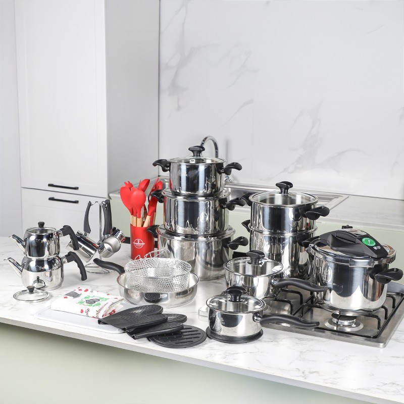 Batterie de Cuisine en Inox 18/10 45 Pièces Noir- Falez